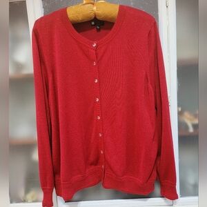 Carole Little Red Cardigan Sweater 3X Cuffed Sleeves